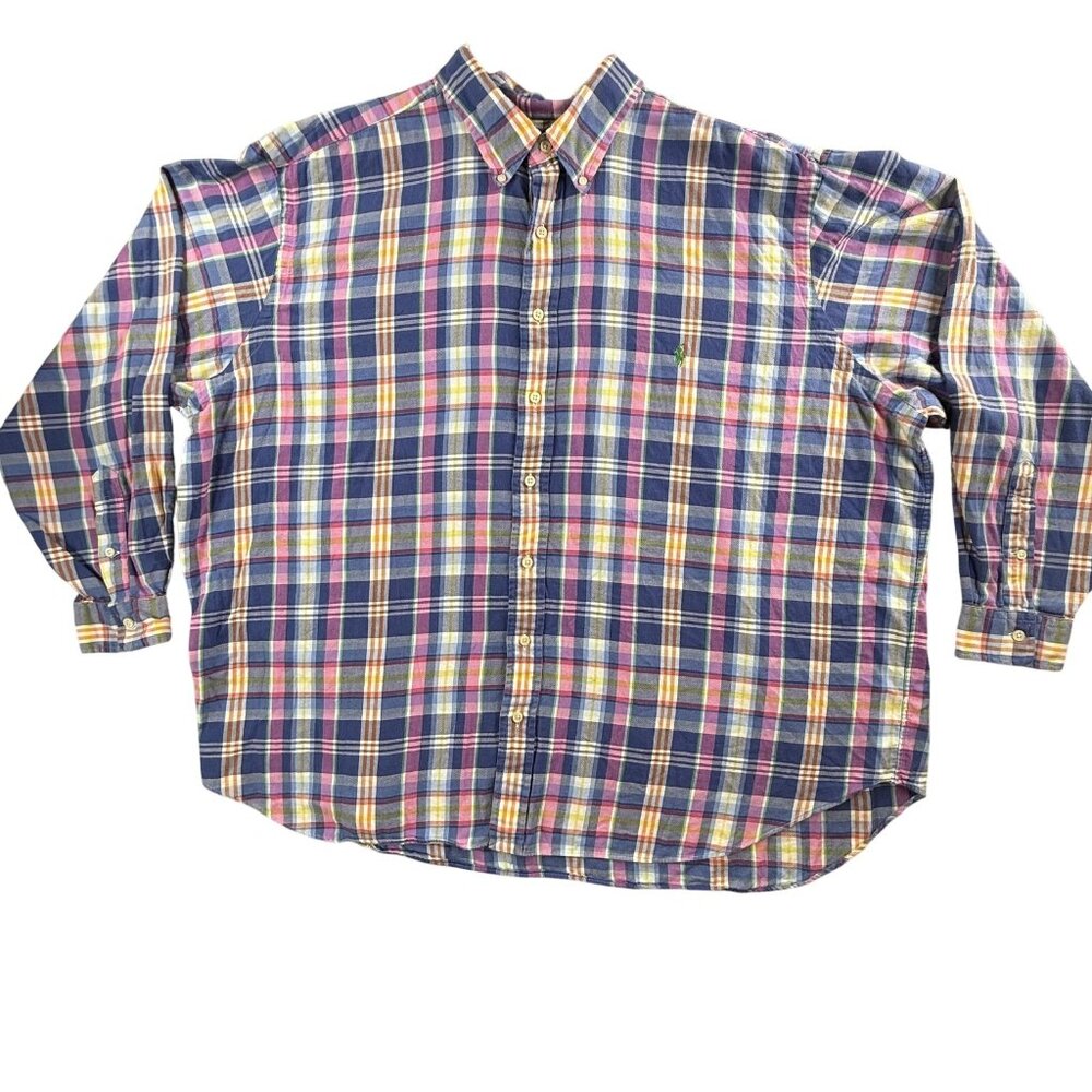 Vintage Ralph Lauren Shirt Men 3XB Multicolor Plaid Button Down Long Sleeve Pony